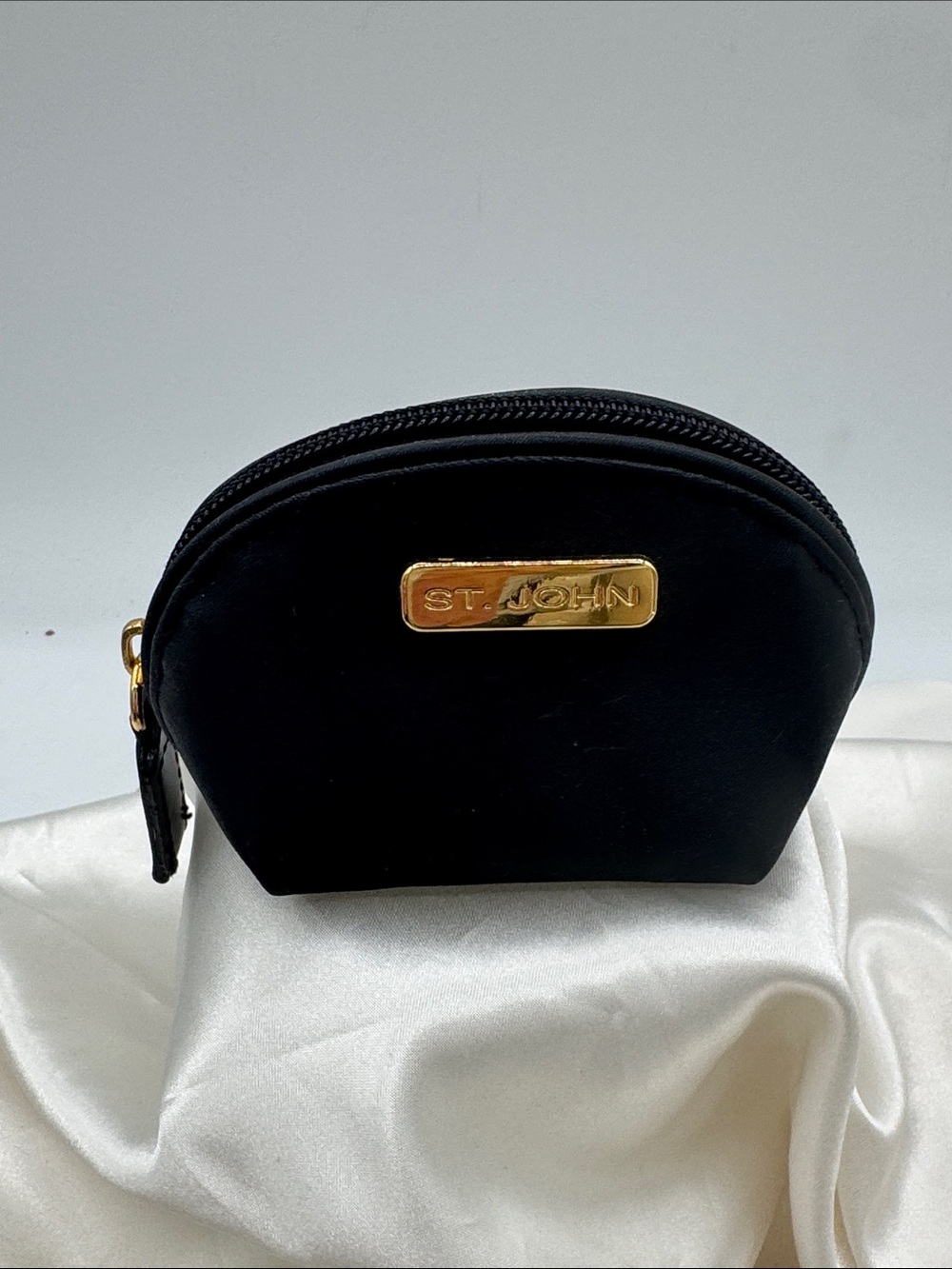 St. John Black Key/Card Pouch with Gold Logo Plate